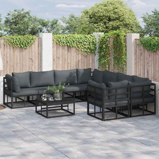 vidaXL Σετ Καναπέ Κήπου 9 pcs Μαύρο 70 x 70 x 32 εκ Αλουμίνιο