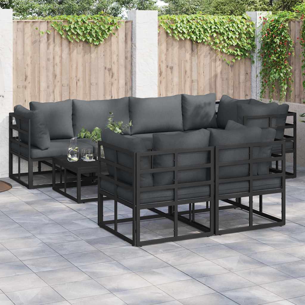 vidaXL Σετ Καναπέ Κήπου 7 pcs Μαύρο 283 x 143 x 71 εκ Αλουμίνιο