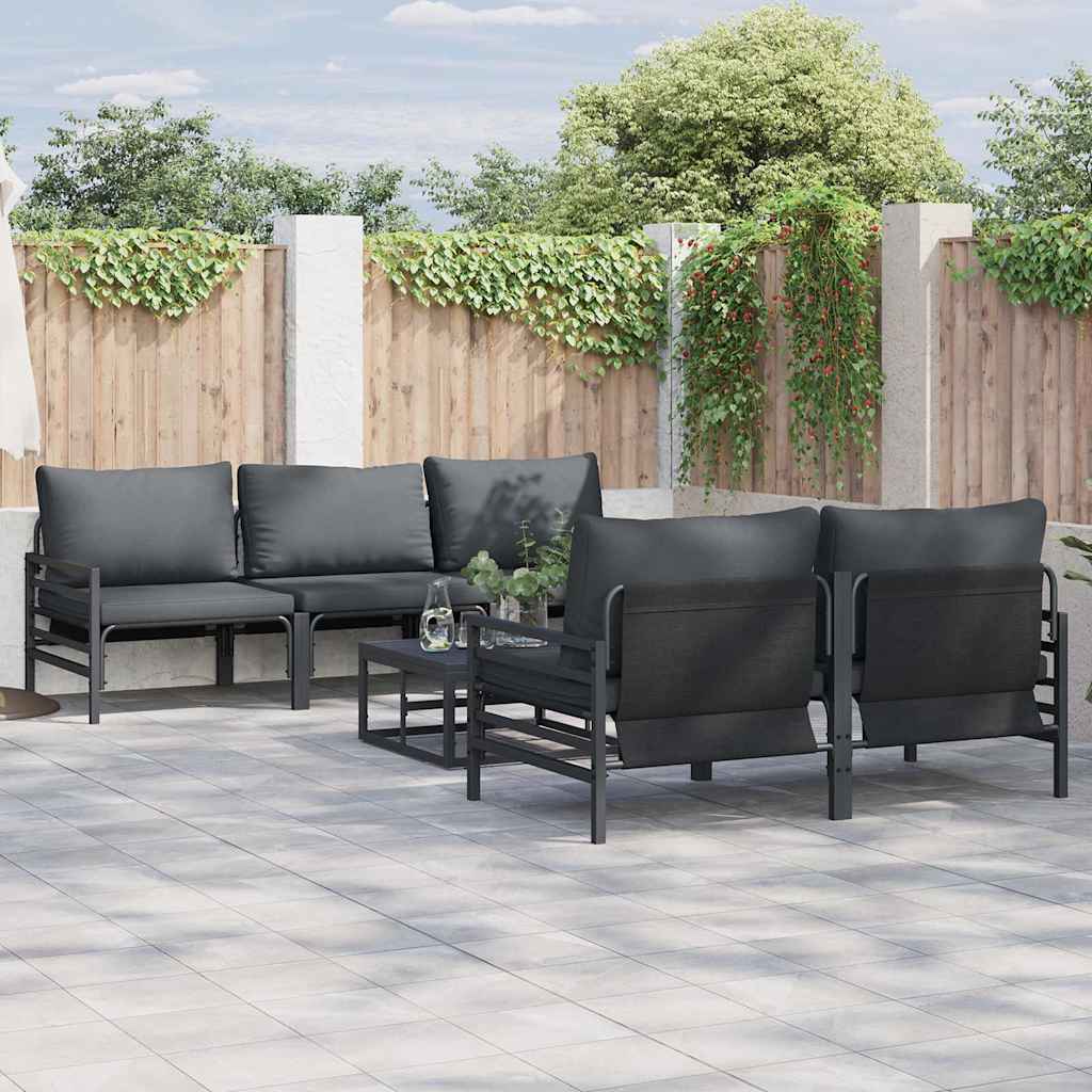 vidaXL Σετ Καναπέ Κήπου με μαξιλάρι 6 pcs Μαύρο Ατσάλι