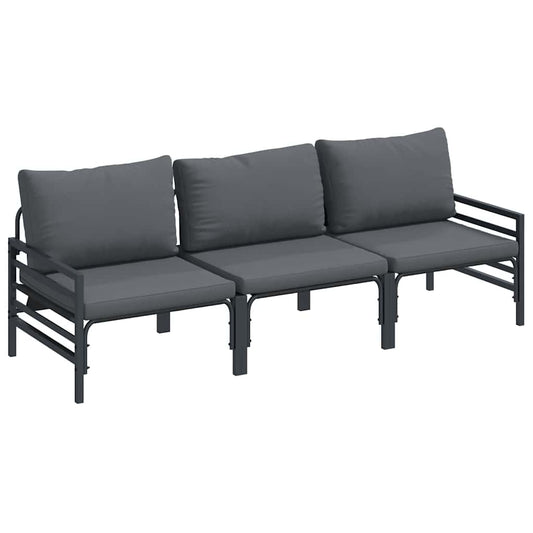 vidaXL Σετ Καναπέ Κήπου με μαξιλάρι 3 pcs Μαύρο Ατσάλι