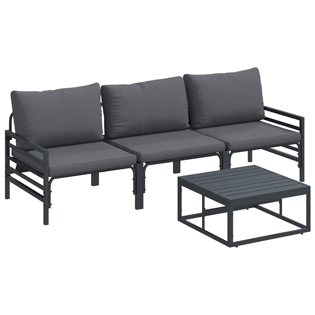 vidaXL Σετ Καναπέ Κήπου με μαξιλάρι 4 pcs Μαύρο Ατσάλι