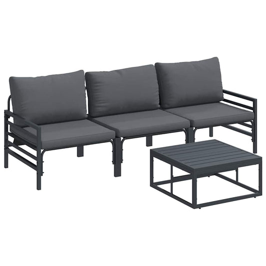 vidaXL Σετ Καναπέ Κήπου με μαξιλάρι 4 pcs Μαύρο Ατσάλι