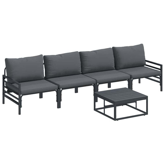 vidaXL Σετ Καναπέ Κήπου με μαξιλάρι 5 pcs Μαύρο Ατσάλι