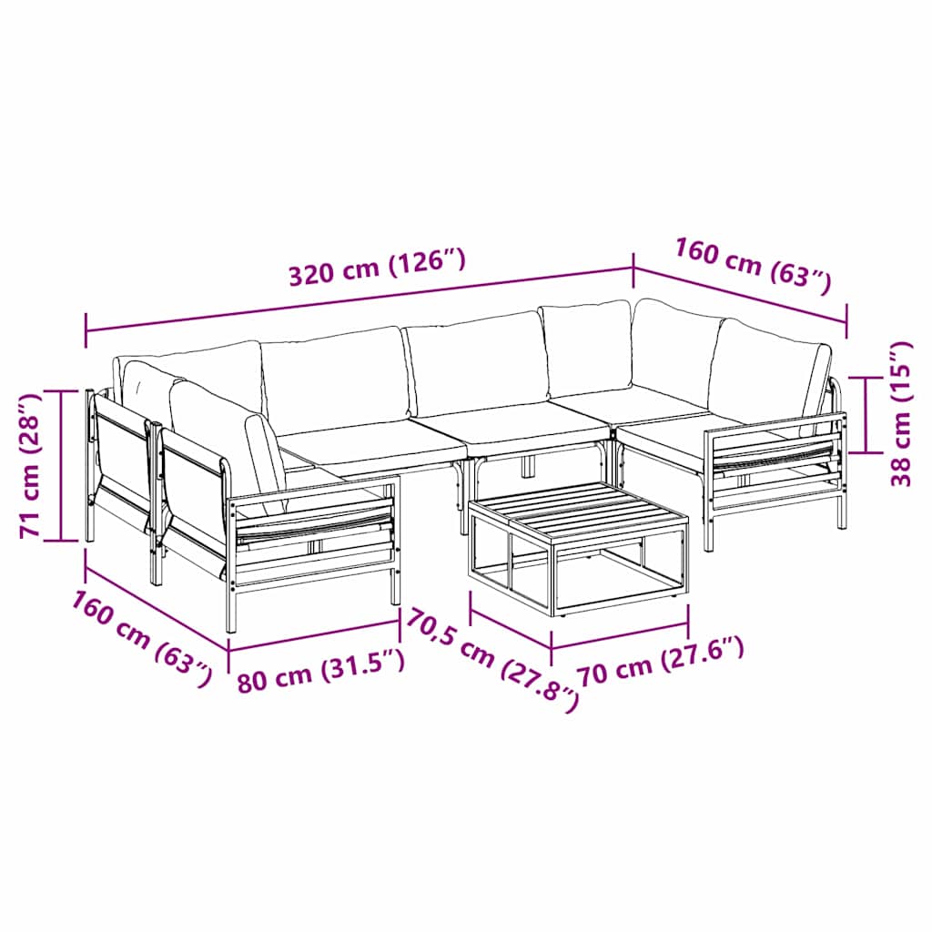vidaXL Σετ Καναπέ Κήπου 7 pcs Ανθρακί Ατσάλι