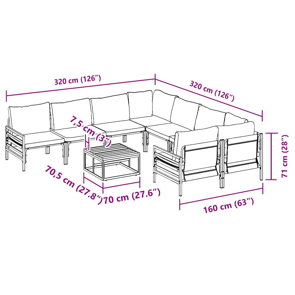 vidaXL Σετ Καναπέ Κήπου 9 pcs Ανθρακί Ατσάλι