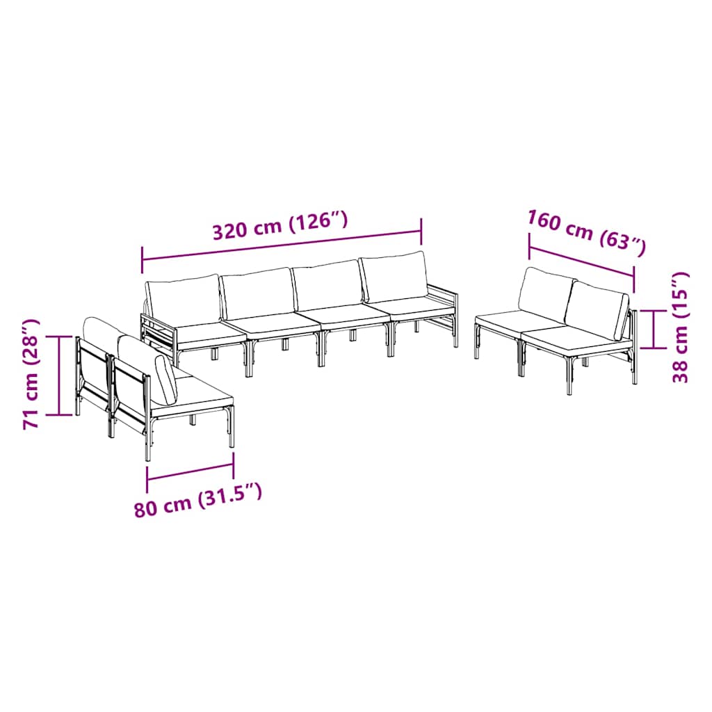 vidaXL Σετ Καναπέ Κήπου 8 pcs Ανθρακί Ατσάλι