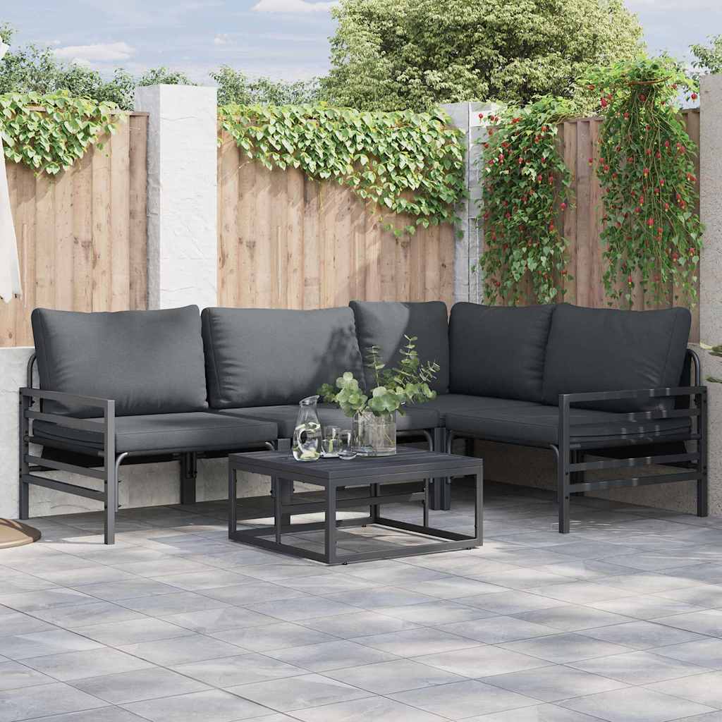 vidaXL Σετ Καναπέ Κήπου με μαξιλάρι 4 pcs Μαύρο Ατσάλι