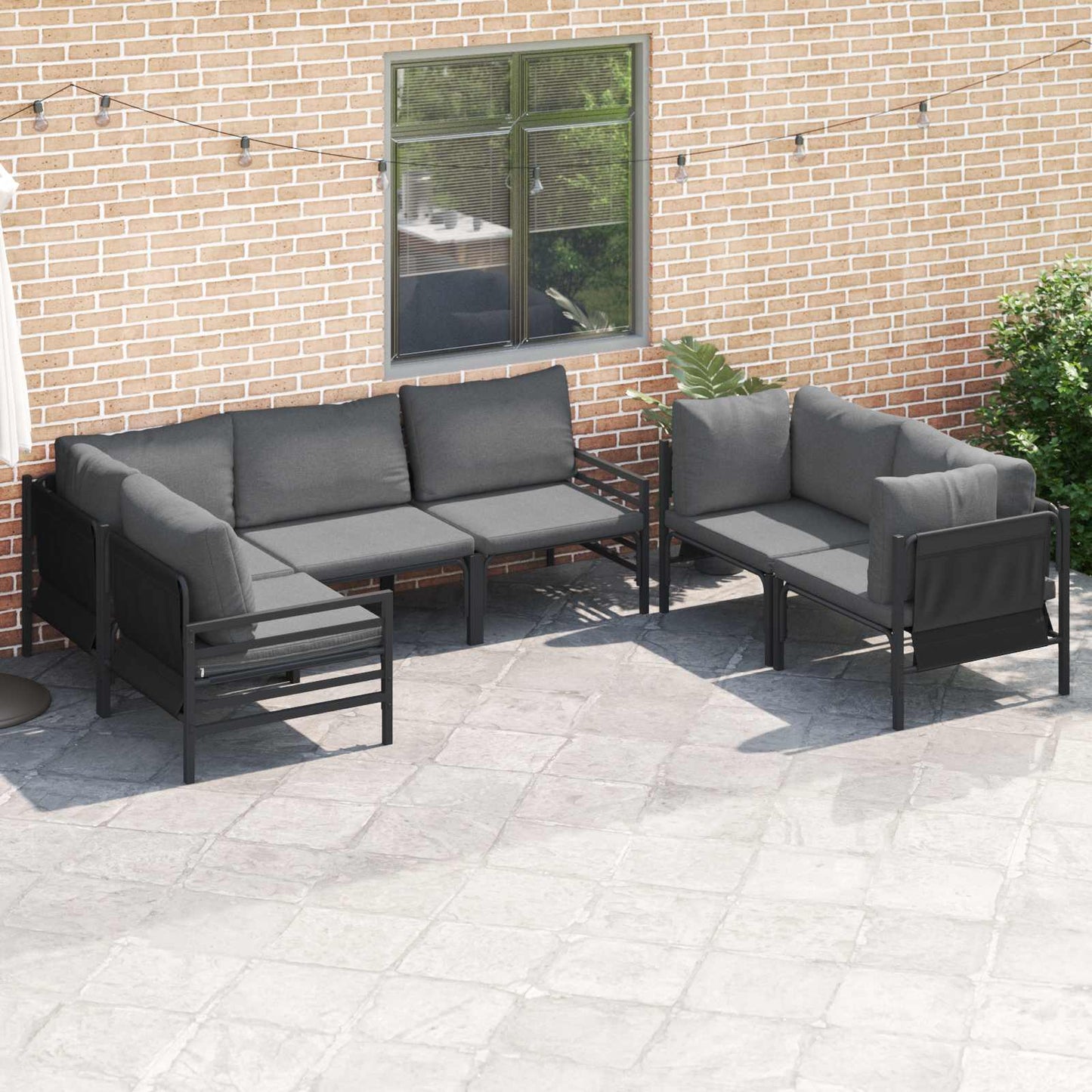 vidaXL Σετ Καναπέ Κήπου με μαξιλάρι 6 pcs Μαύρο Ατσάλι