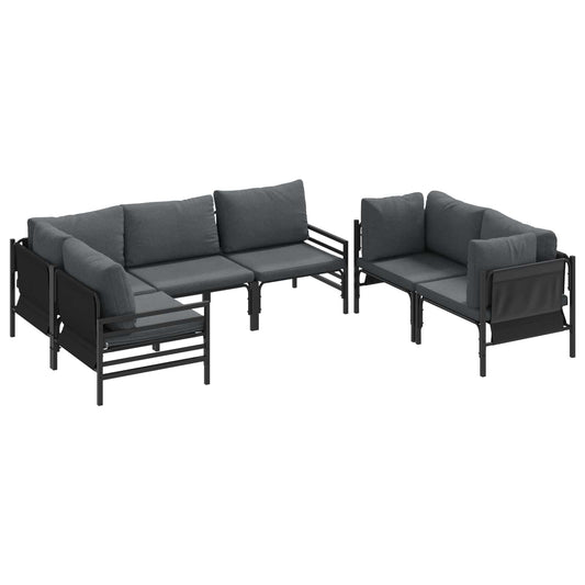 vidaXL Σετ Καναπέ Κήπου με μαξιλάρι 6 pcs Μαύρο Ατσάλι