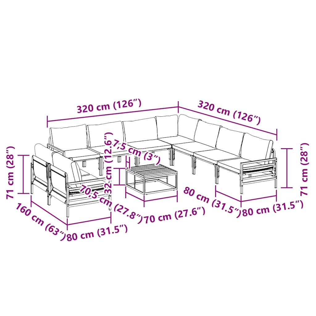 vidaXL Σετ Καναπέ Κήπου 10 pcs Ανθρακί Ατσάλι