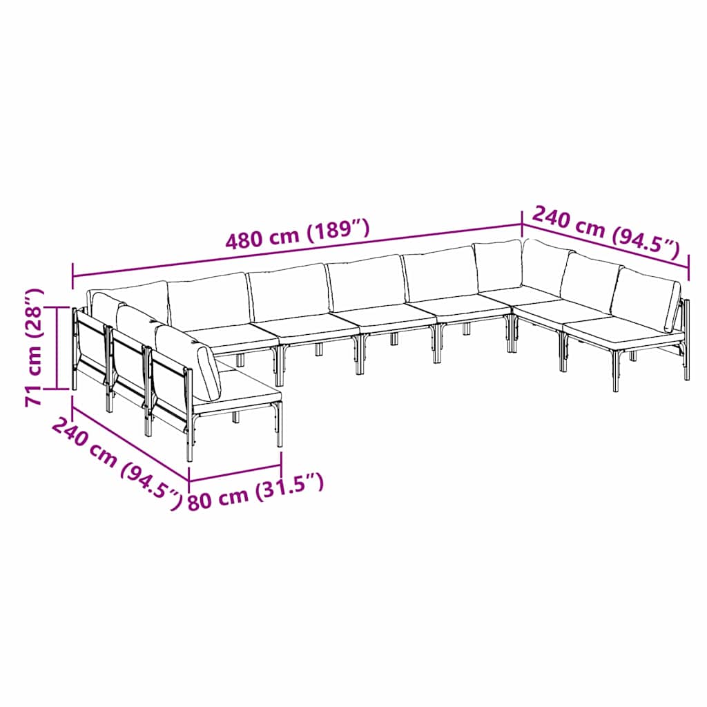 vidaXL Σετ Καναπέ Κήπου 10 pcs Ανθρακί Ατσάλι