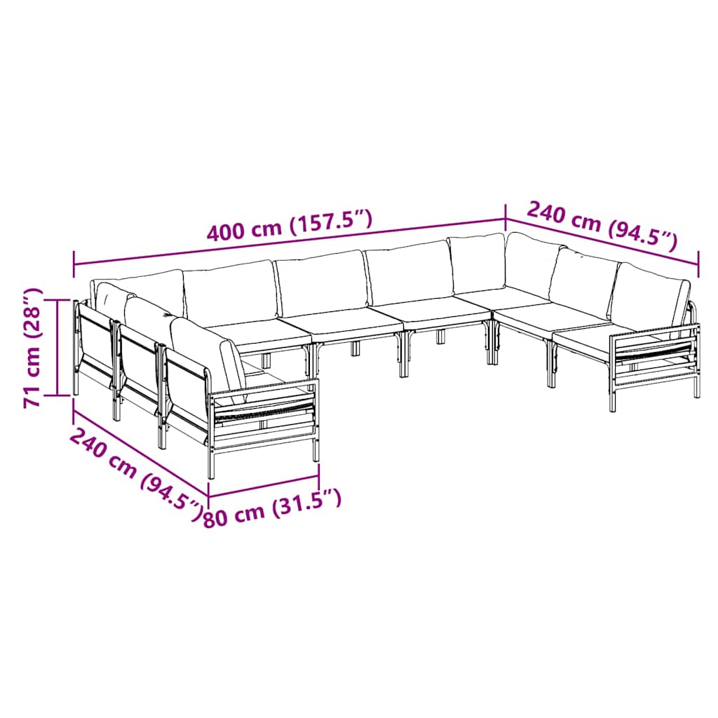 vidaXL Σετ Καναπέ Κήπου 9 pcs Ανθρακί Ατσάλι