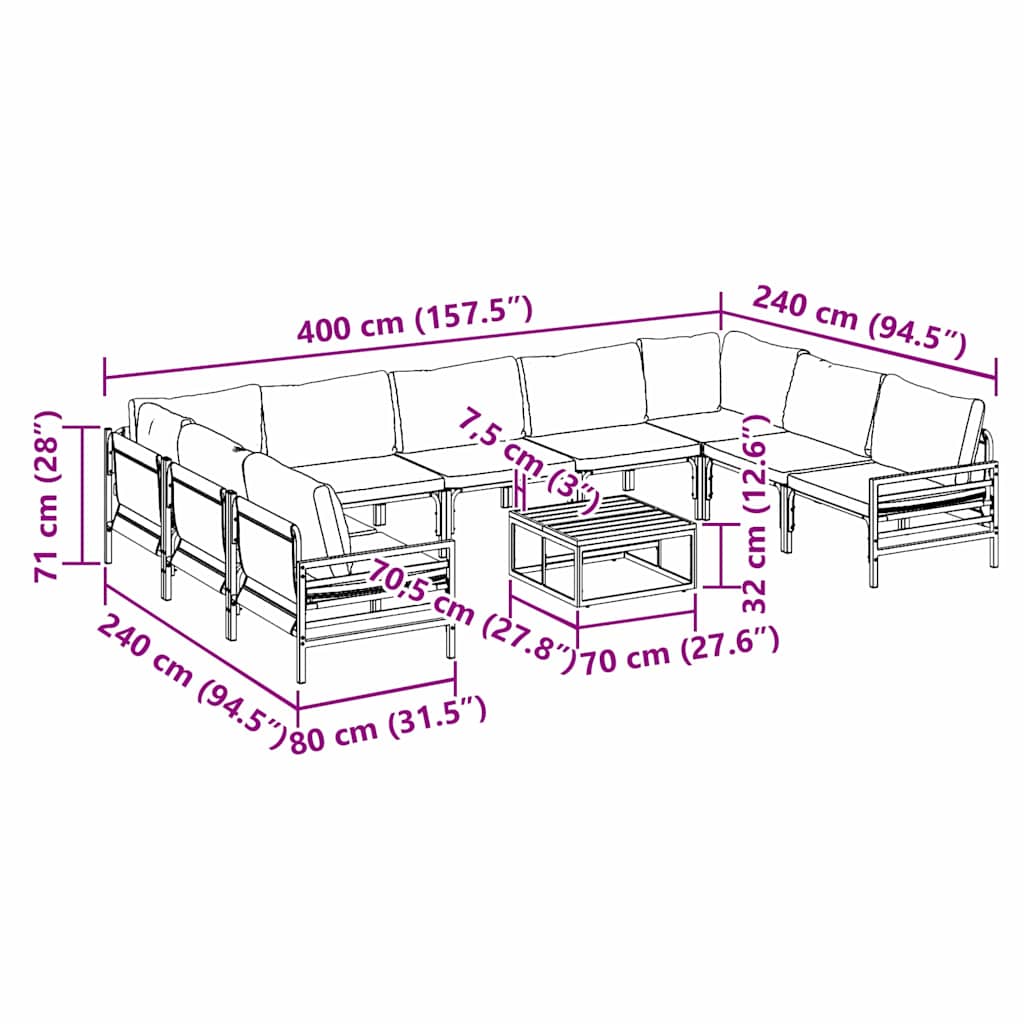 vidaXL Σετ Καναπέ Κήπου 10 pcs Ανθρακί Ατσάλι