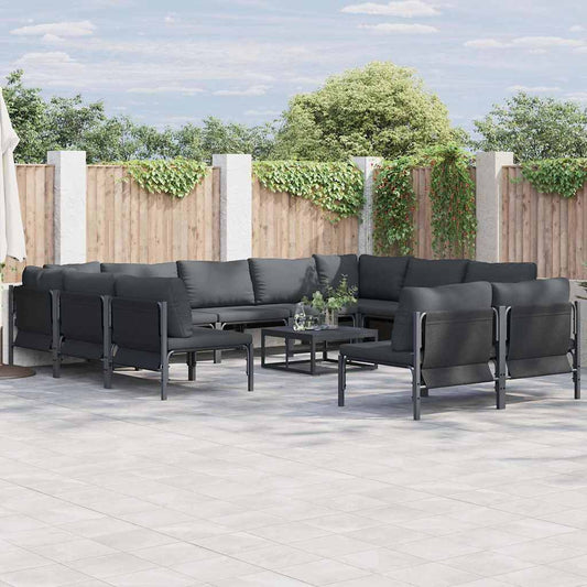 vidaXL Σετ Καναπέ Κήπου με μαξιλάρι 11 pcs Μαύρο Ατσάλι