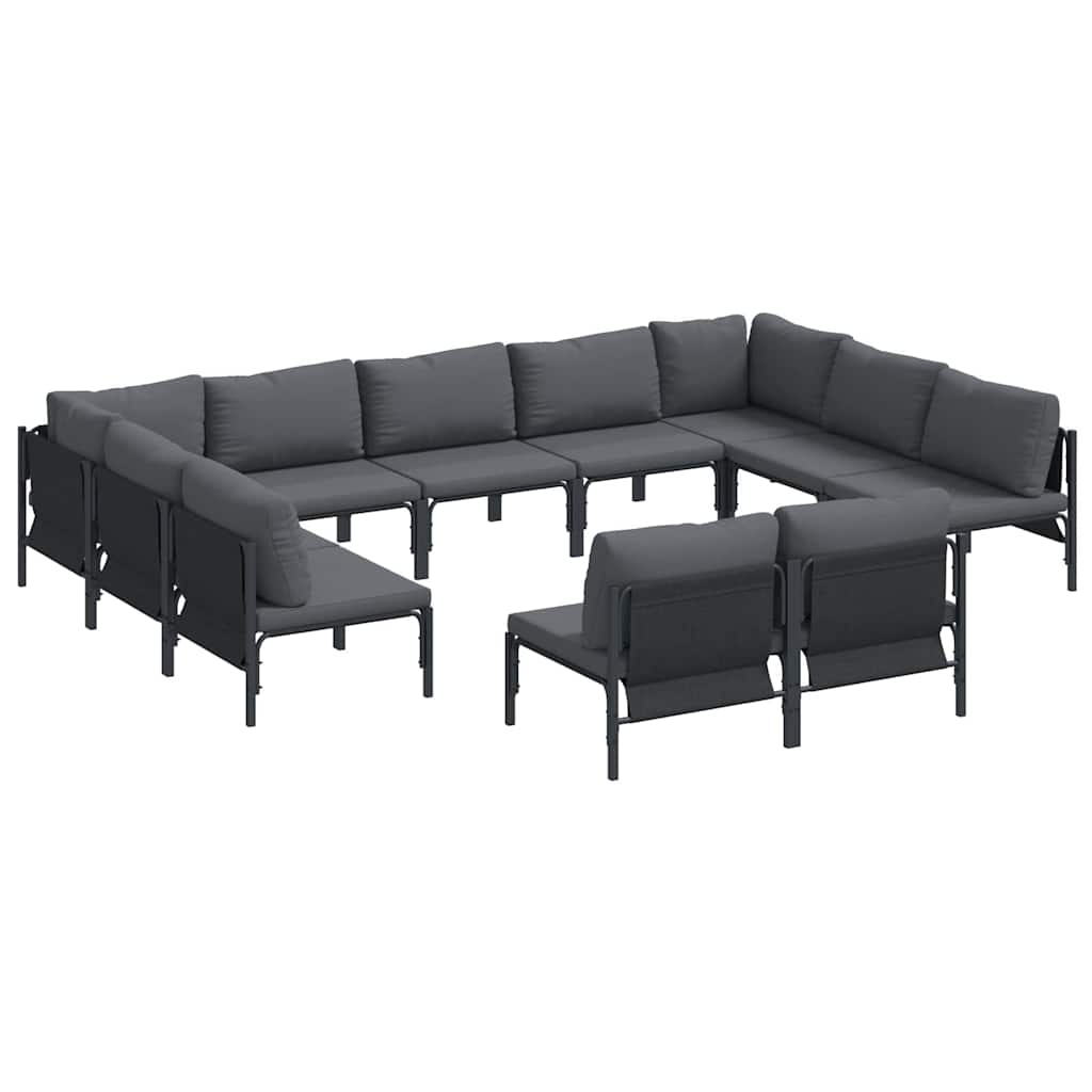 vidaXL Σετ Καναπέ Κήπου με μαξιλάρι 11 pcs Μαύρο Ατσάλι