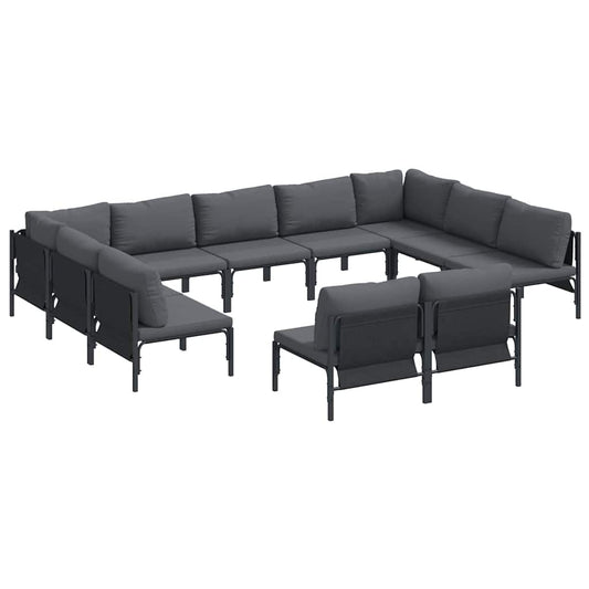 vidaXL Σετ Καναπέ Κήπου με μαξιλάρι 11 pcs Μαύρο Ατσάλι