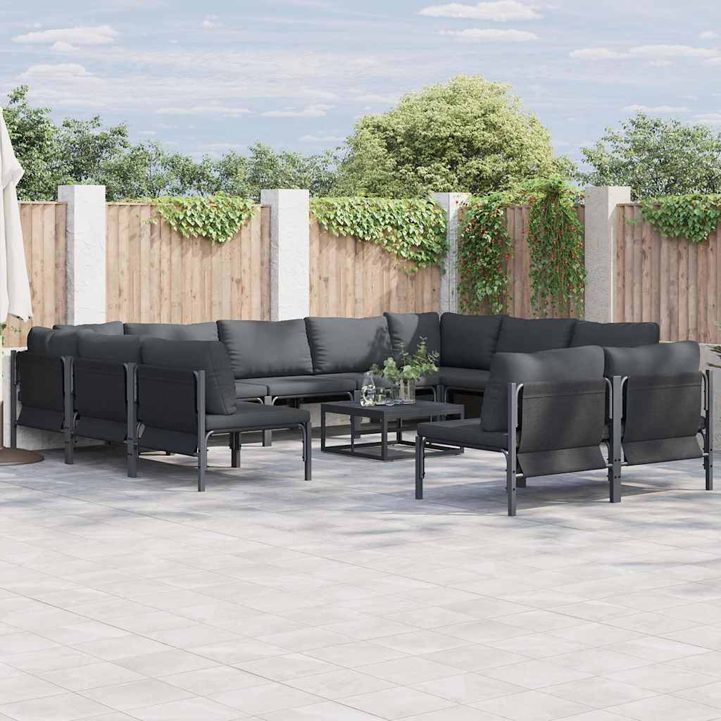 vidaXL Σετ Καναπέ Κήπου με μαξιλάρι 12 pcs Μαύρο Ατσάλι