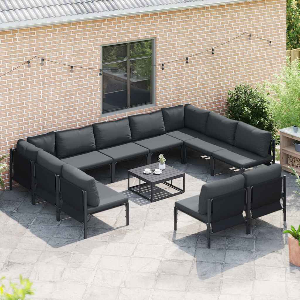 vidaXL Σετ Καναπέ Κήπου με μαξιλάρι 12 pcs Μαύρο Ατσάλι