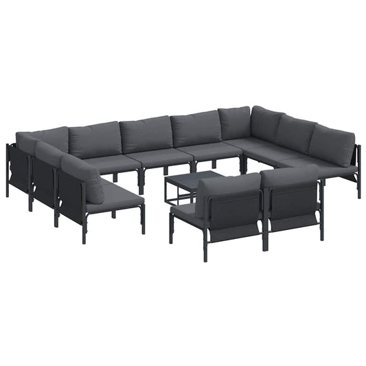vidaXL Σετ Καναπέ Κήπου με μαξιλάρι 12 pcs Μαύρο Ατσάλι
