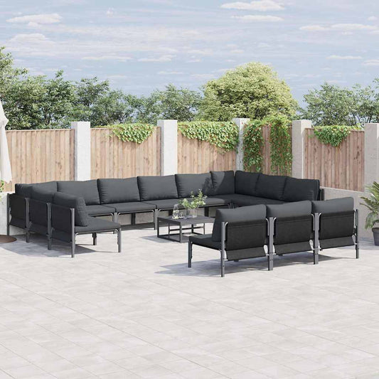 vidaXL Σετ Καναπέ Κήπου με μαξιλάρι 13 pcs Μαύρο Ατσάλι