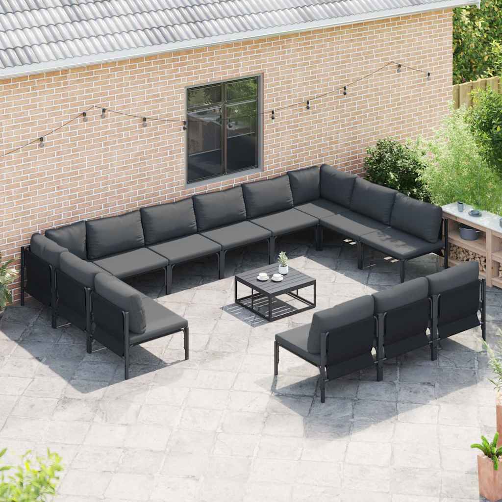 vidaXL Σετ Καναπέ Κήπου με μαξιλάρι 13 pcs Μαύρο Ατσάλι