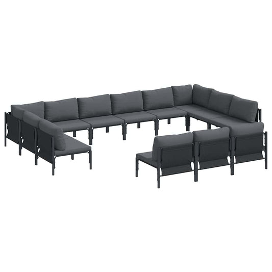 vidaXL Σετ Καναπέ Κήπου με μαξιλάρι 13 pcs Μαύρο Ατσάλι