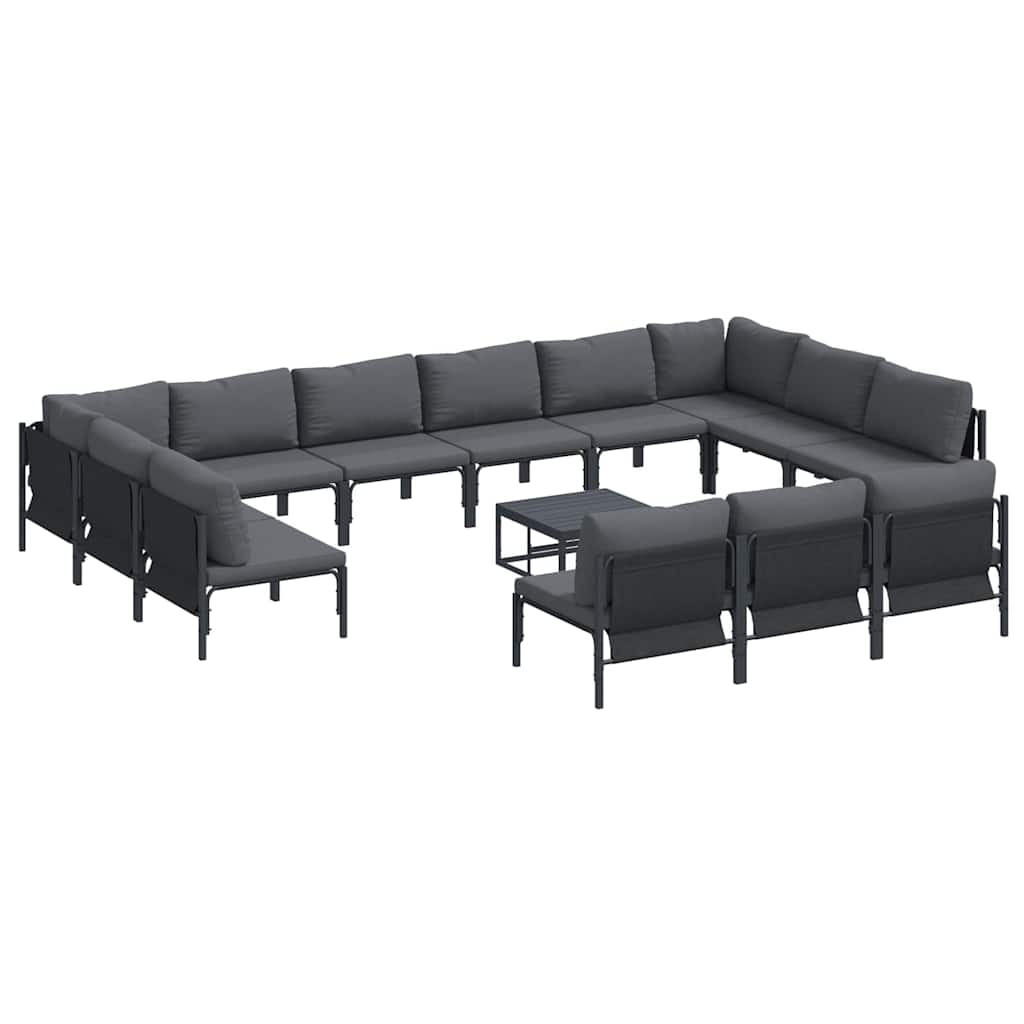 vidaXL Σετ Καναπέ Κήπου με μαξιλάρι 14 pcs Μαύρο Ατσάλι