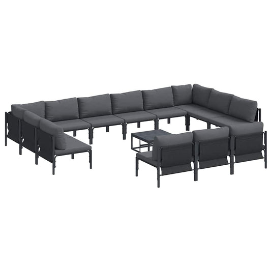 vidaXL Σετ Καναπέ Κήπου με μαξιλάρι 14 pcs Μαύρο Ατσάλι