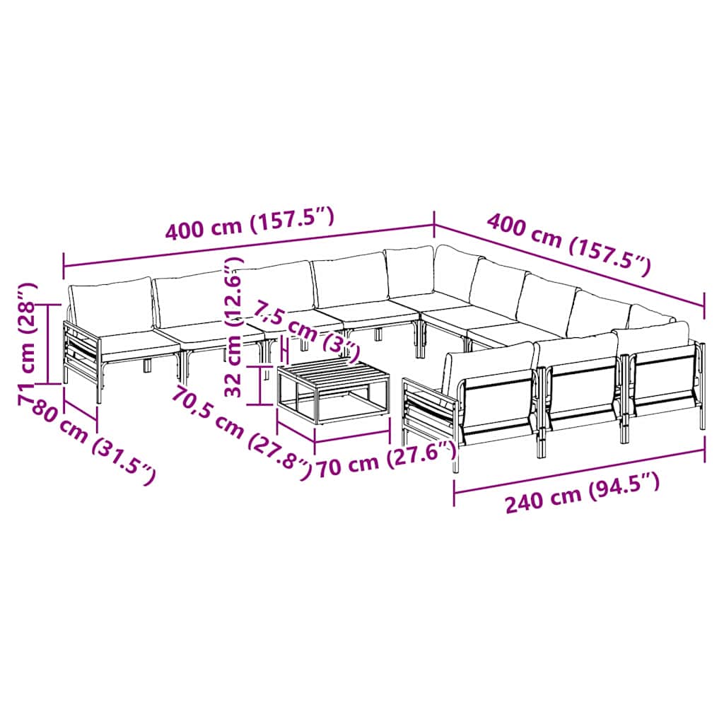 vidaXL Σετ Καναπέ Κήπου 12 pcs Ανθρακί Ατσάλι