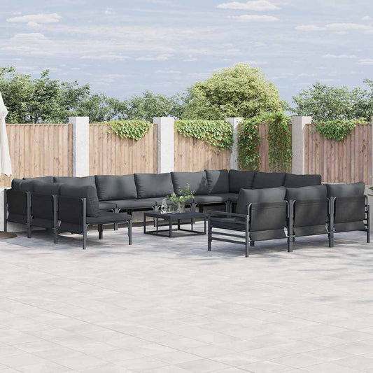 vidaXL Σετ Καναπέ Κήπου με μαξιλάρι 13 pcs Μαύρο Ατσάλι