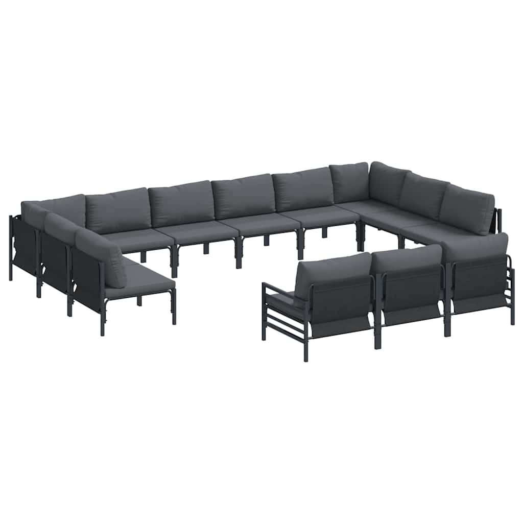 vidaXL Σετ Καναπέ Κήπου με μαξιλάρι 13 pcs Μαύρο Ατσάλι