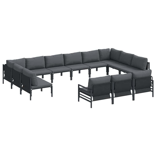 vidaXL Σετ Καναπέ Κήπου με μαξιλάρι 13 pcs Μαύρο Ατσάλι