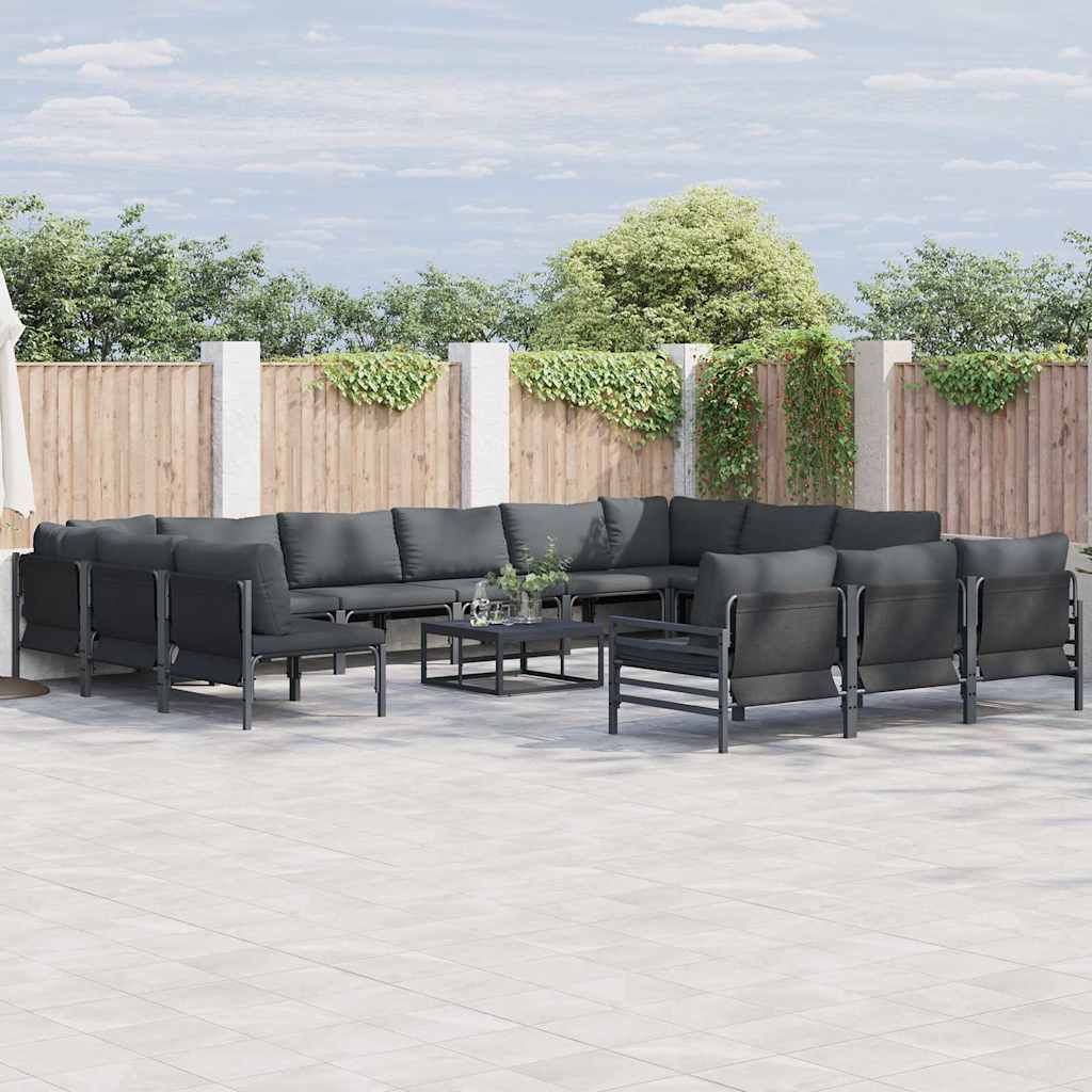 vidaXL Σετ Καναπέ Κήπου με μαξιλάρι 14 pcs Μαύρο Ατσάλι