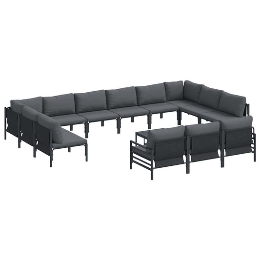 vidaXL Σετ Καναπέ Κήπου με μαξιλάρι 14 pcs Μαύρο Ατσάλι