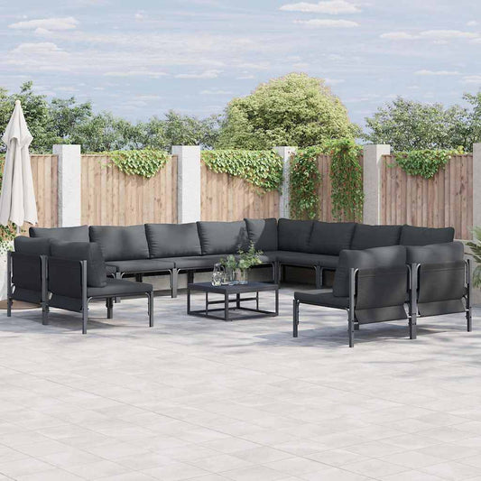 vidaXL Σετ Καναπέ Κήπου με μαξιλάρι 12 pcs Μαύρο Ατσάλι