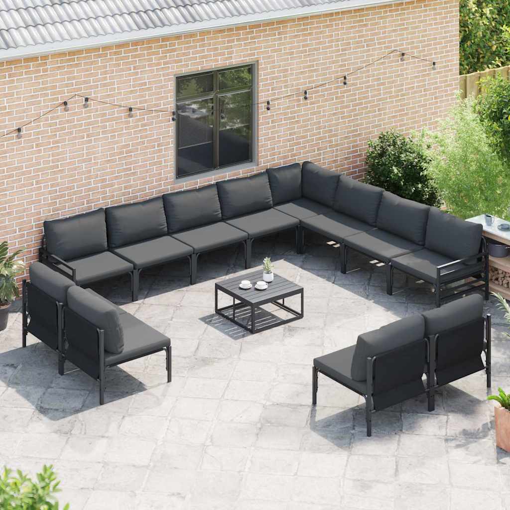 vidaXL Σετ Καναπέ Κήπου με μαξιλάρι 12 pcs Μαύρο Ατσάλι