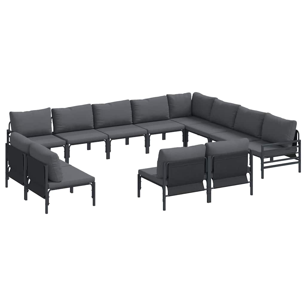 vidaXL Σετ Καναπέ Κήπου με μαξιλάρι 12 pcs Μαύρο Ατσάλι
