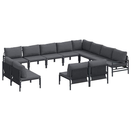 vidaXL Σετ Καναπέ Κήπου με μαξιλάρι 12 pcs Μαύρο Ατσάλι