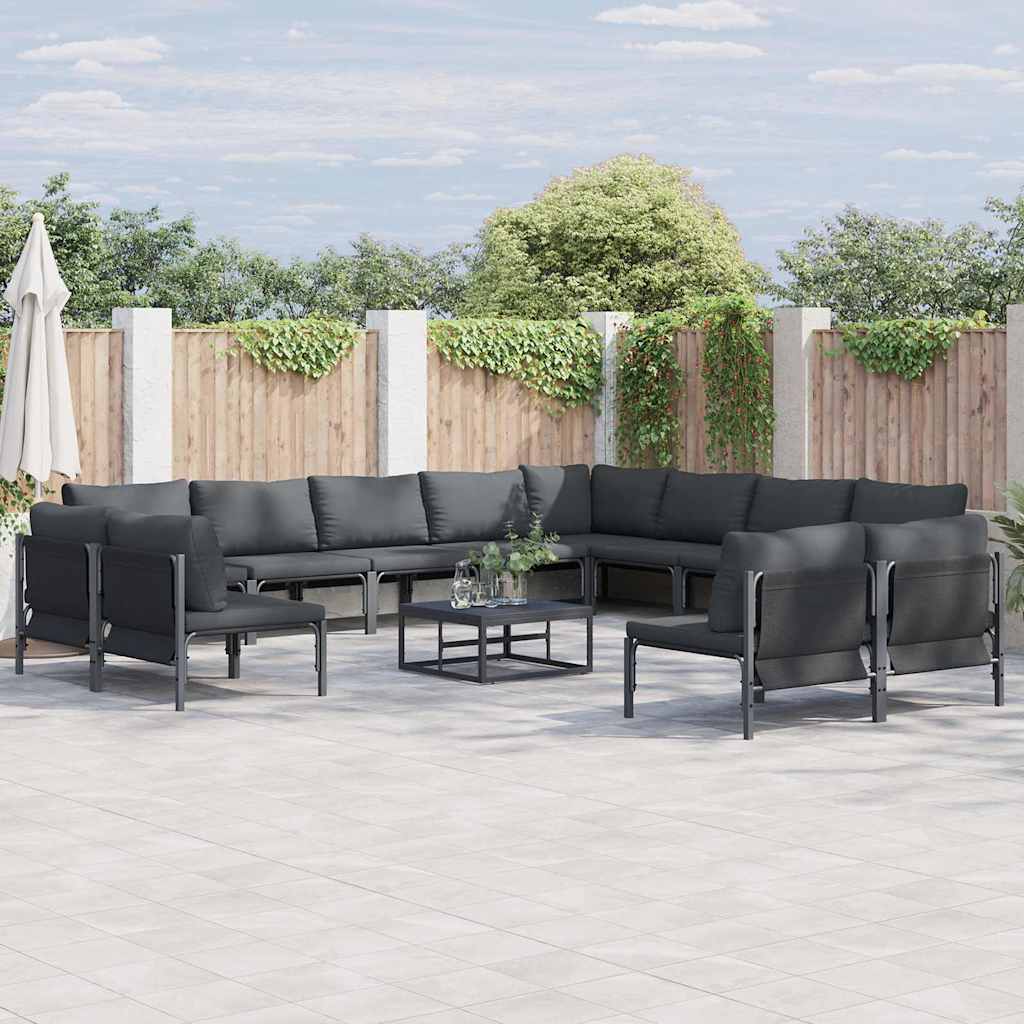 vidaXL Σετ Καναπέ Κήπου με μαξιλάρι 13 pcs Μαύρο Ατσάλι