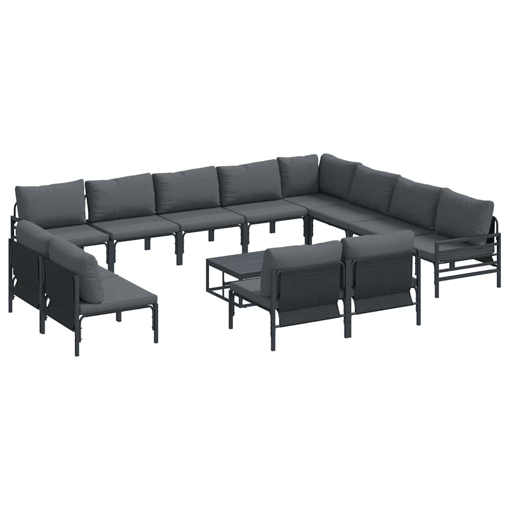 vidaXL Σετ Καναπέ Κήπου με μαξιλάρι 13 pcs Μαύρο Ατσάλι