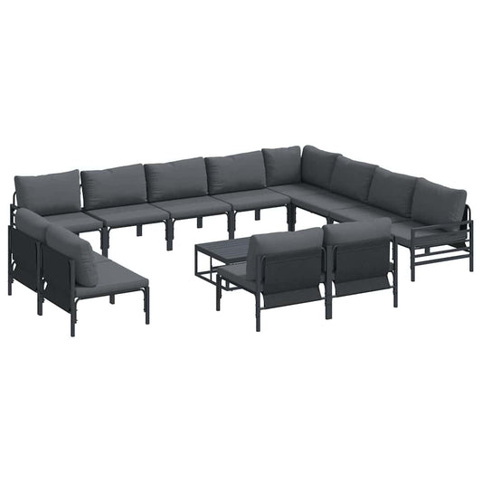 vidaXL Σετ Καναπέ Κήπου με μαξιλάρι 13 pcs Μαύρο Ατσάλι