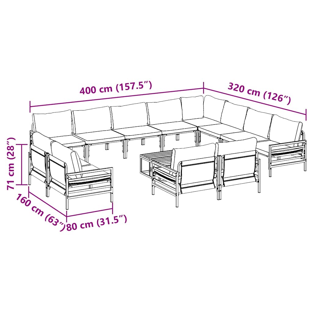 vidaXL Σετ Καναπέ Κήπου 13 pcs Ανθρακί Ατσάλι