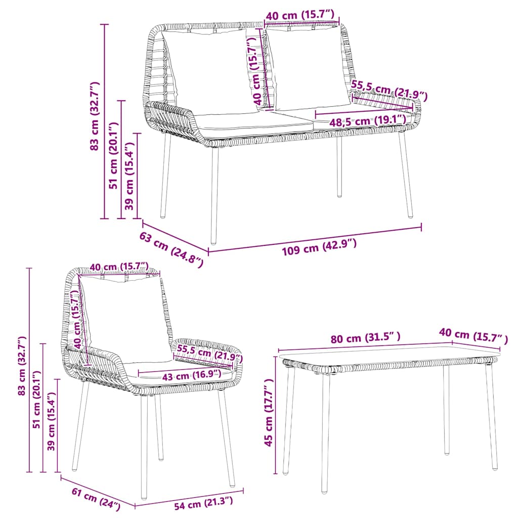 vidaXL ΣΕΤ ΕΠΙΠΛΩΝ ΚΗΠΟΥ με μαξιλάρι 4 pcs Καφέ Μαύρο Κρέμα