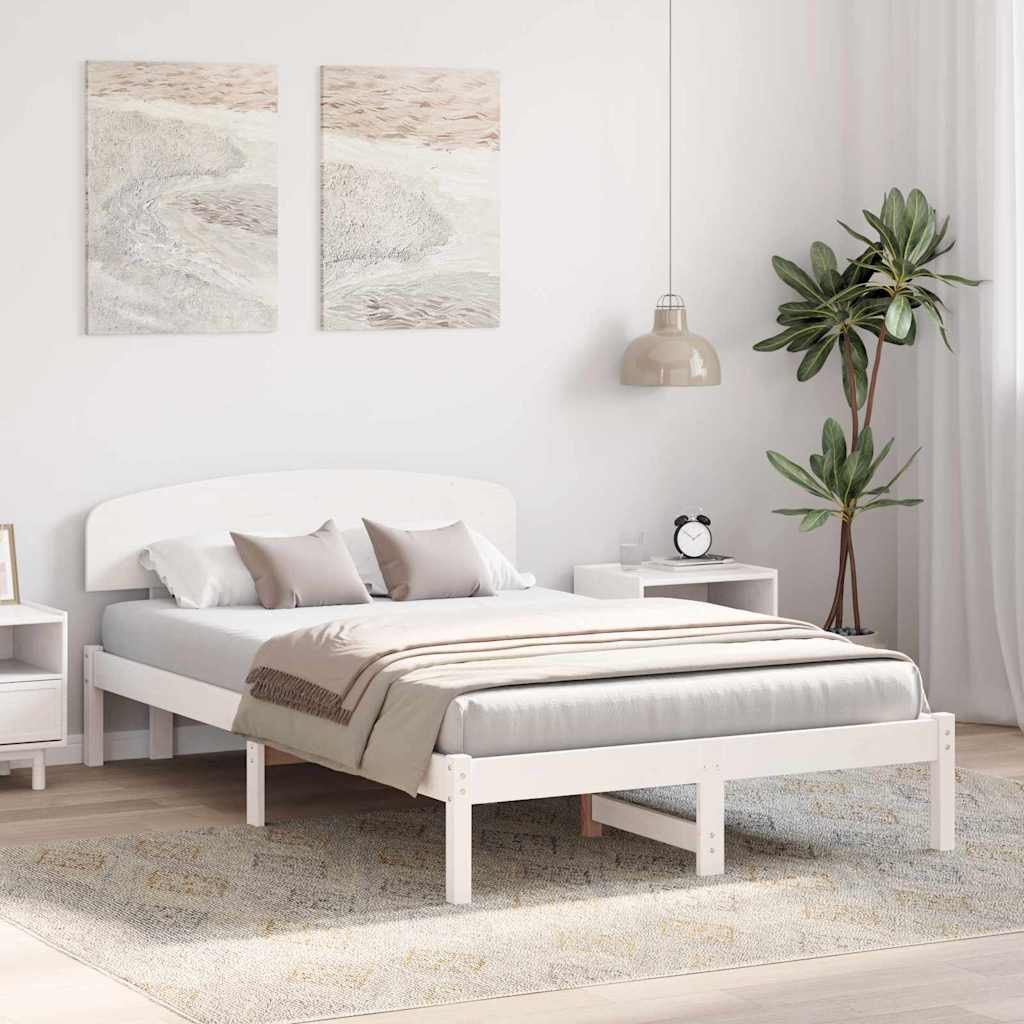 vidaXL Σκελετός Κρεβατιού Λευκό 140 x 190 cm Μασίφ ξύλο πεύκου