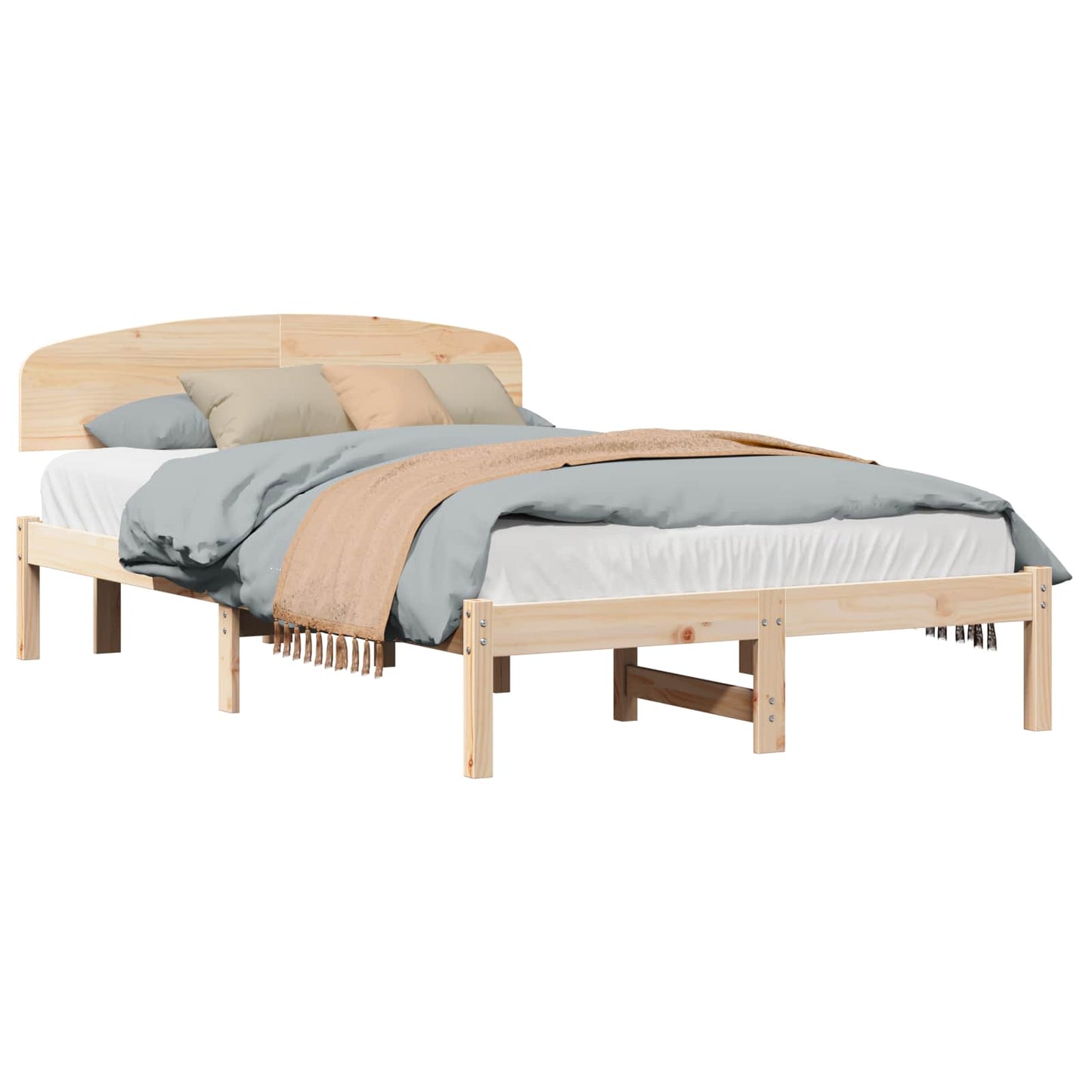 vidaXL Σκελετός Κρεβατιού Καφέ 135 x 190 cm Μασίφ ξύλο πεύκου