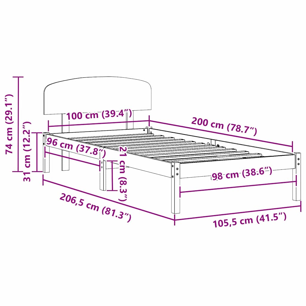 vidaXL Σκελετός Κρεβατιού Καφέ 100 x 200 cm Μασίφ ξύλο πεύκου