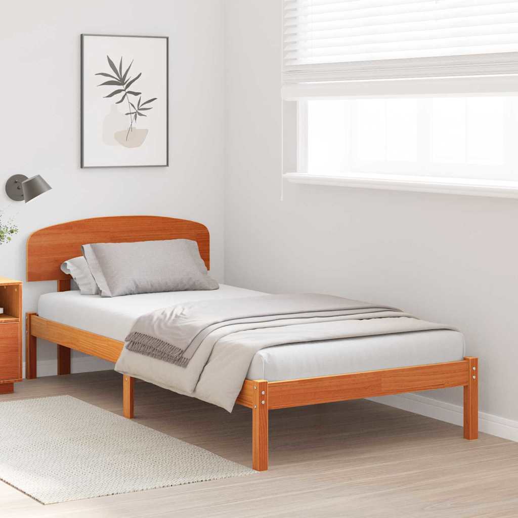 vidaXL Σκελετός Κρεβατιού Κερωτό καφέ 75 x 190 cm Στερεά ξυλεία πεύκου
