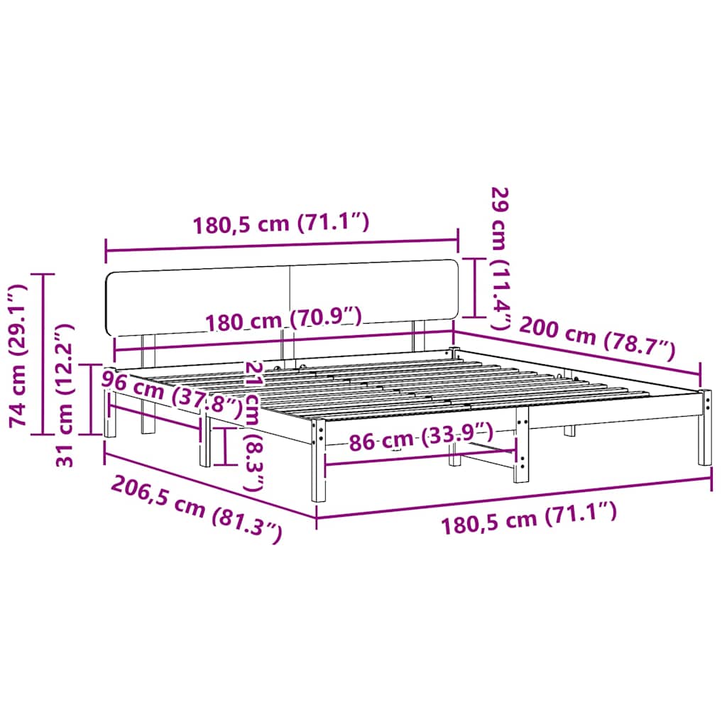 vidaXL Σκελετός Κρεβατιού με κεφαλάρι Λευκό 180 x 200 cm
