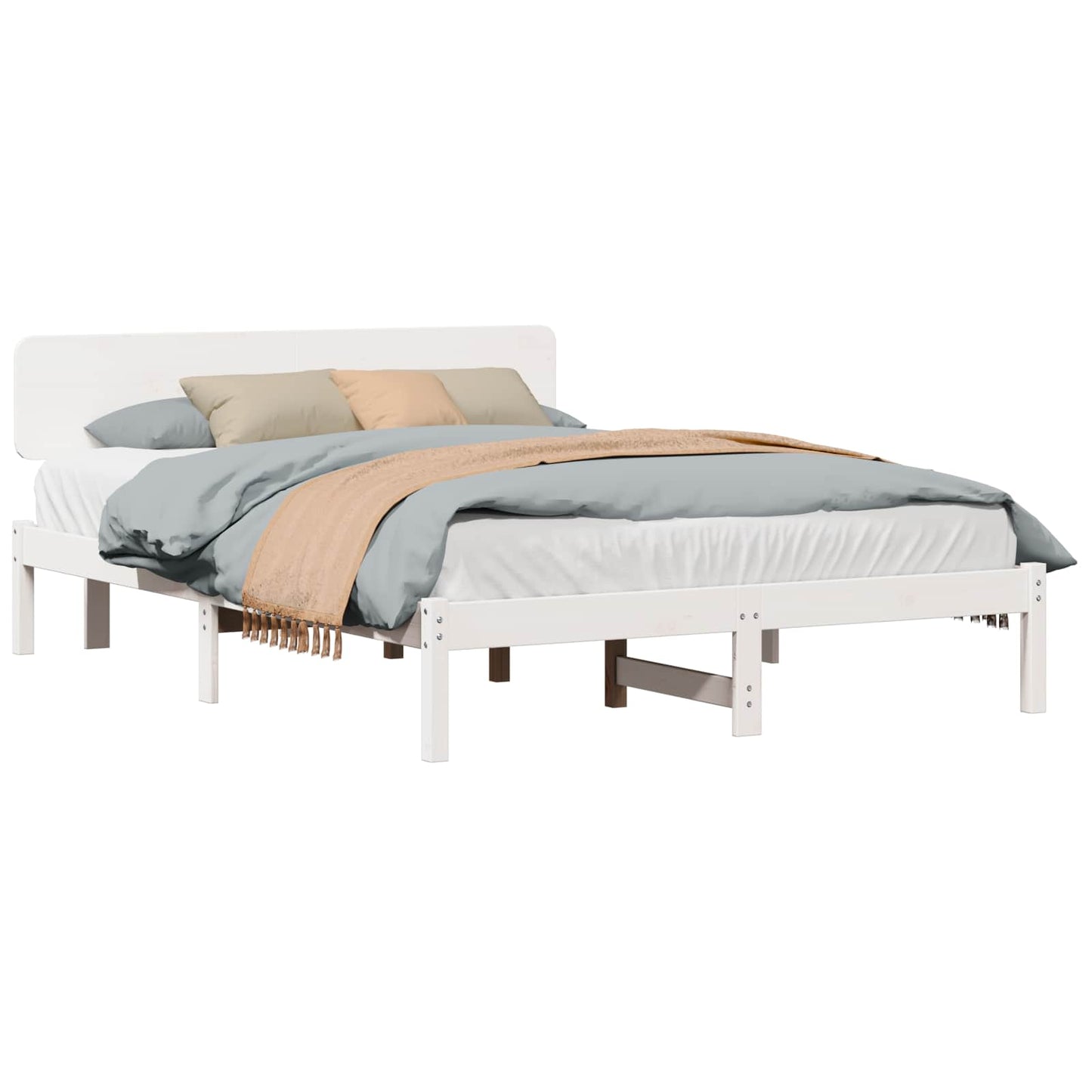 vidaXL Σκελετός Κρεβατιού με κεφαλάρι Λευκό 140 x 200 cm