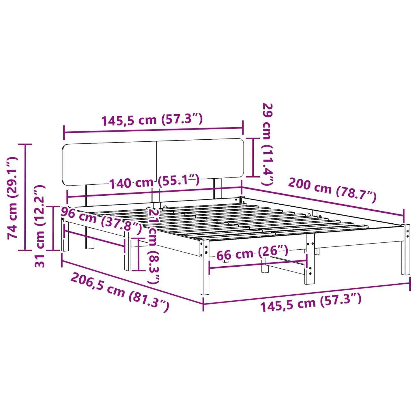 vidaXL Σκελετός Κρεβατιού με κεφαλάρι Λευκό 140 x 200 cm